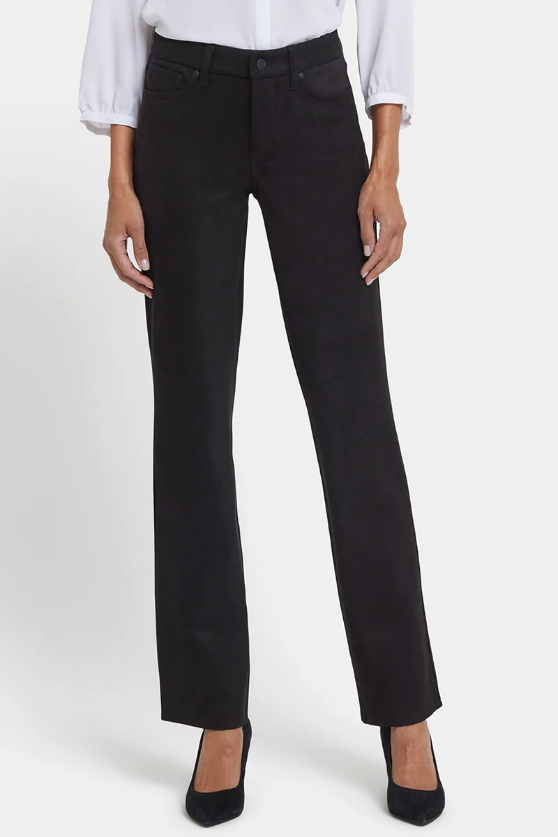 Marilyn Straight Pants in Stretch Faux Suede | Black