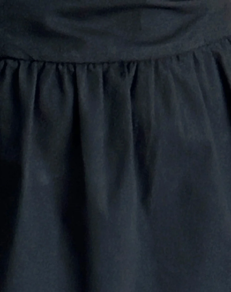 Taleshi Minikleid in Schwarz mit Steppschuhen mit weißen Schleifen