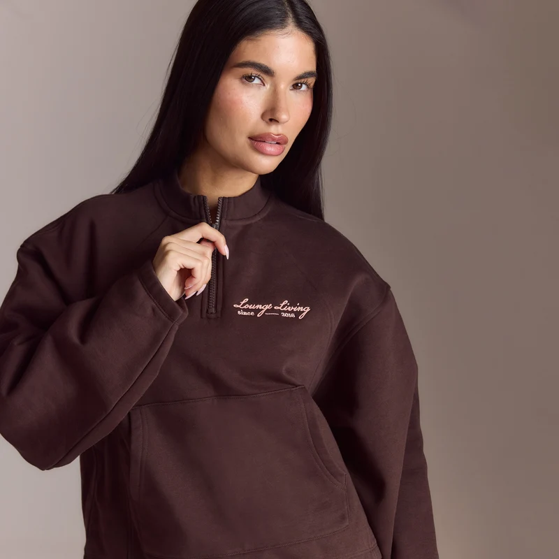Lounge Living Pullover mit Viertel-Zip - Schokolade