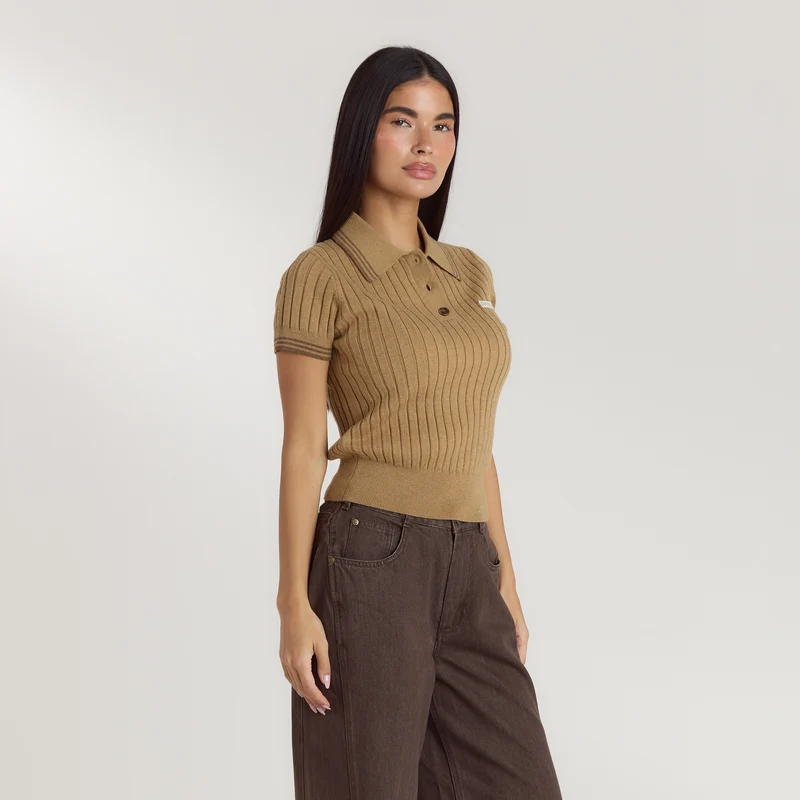 Gestricktes Polo-Top - Hellbraun