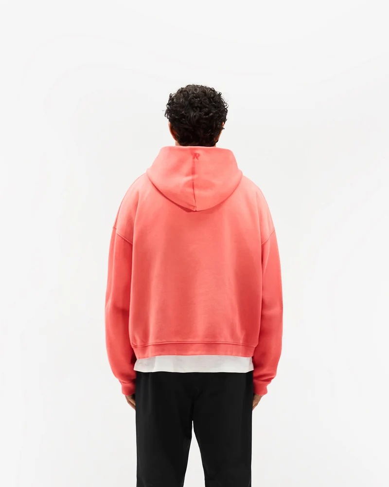 Initial Boxy Zip Through Hoodie - Vintage Red