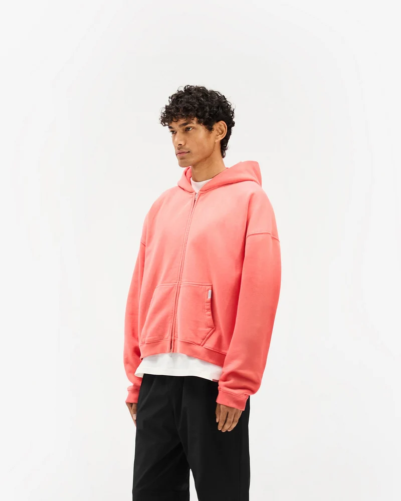 Initial Boxy Zip Through Hoodie - Vintage Red