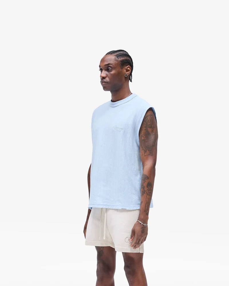 Slub Script Tank - Ice Blue