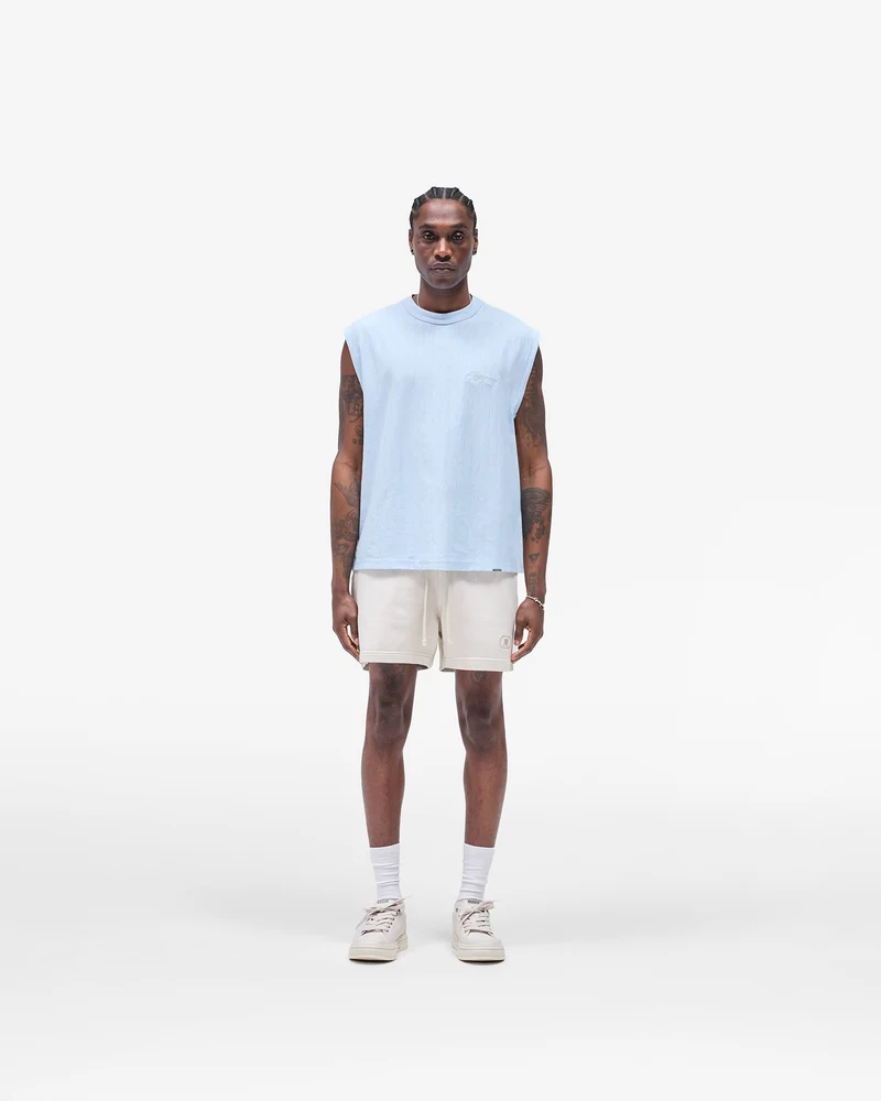 Slub Script Tank - Ice Blue