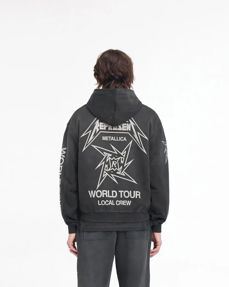 Represent X Metallica Local Crew Zip Hoodie - Stained Black