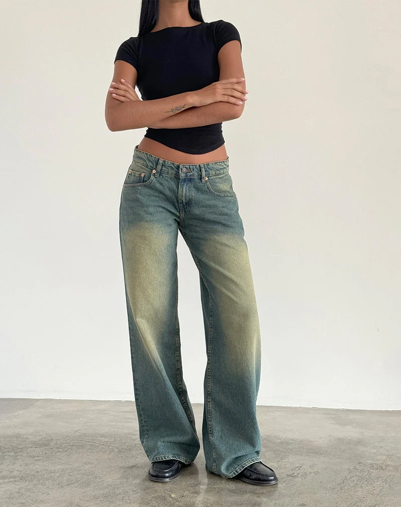 Geräumige extra weite Low Rise Jeans in Mid Used Grün