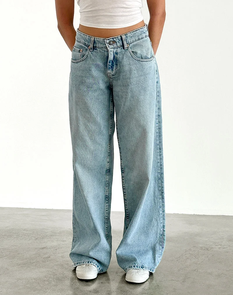 Geräumige extra weite Low Rise Jeans in Washed Blue Green