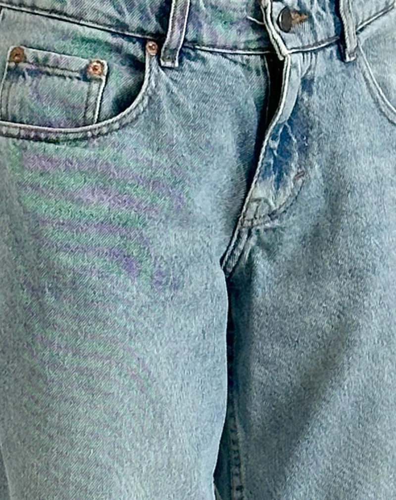Geräumige extra weite Low Rise Jeans in Washed Blue Green