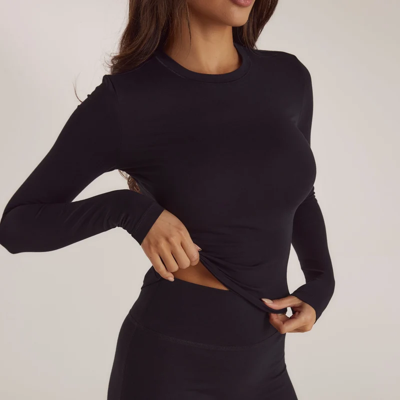 Baumwoll-Langarmshirt - Schwarz
