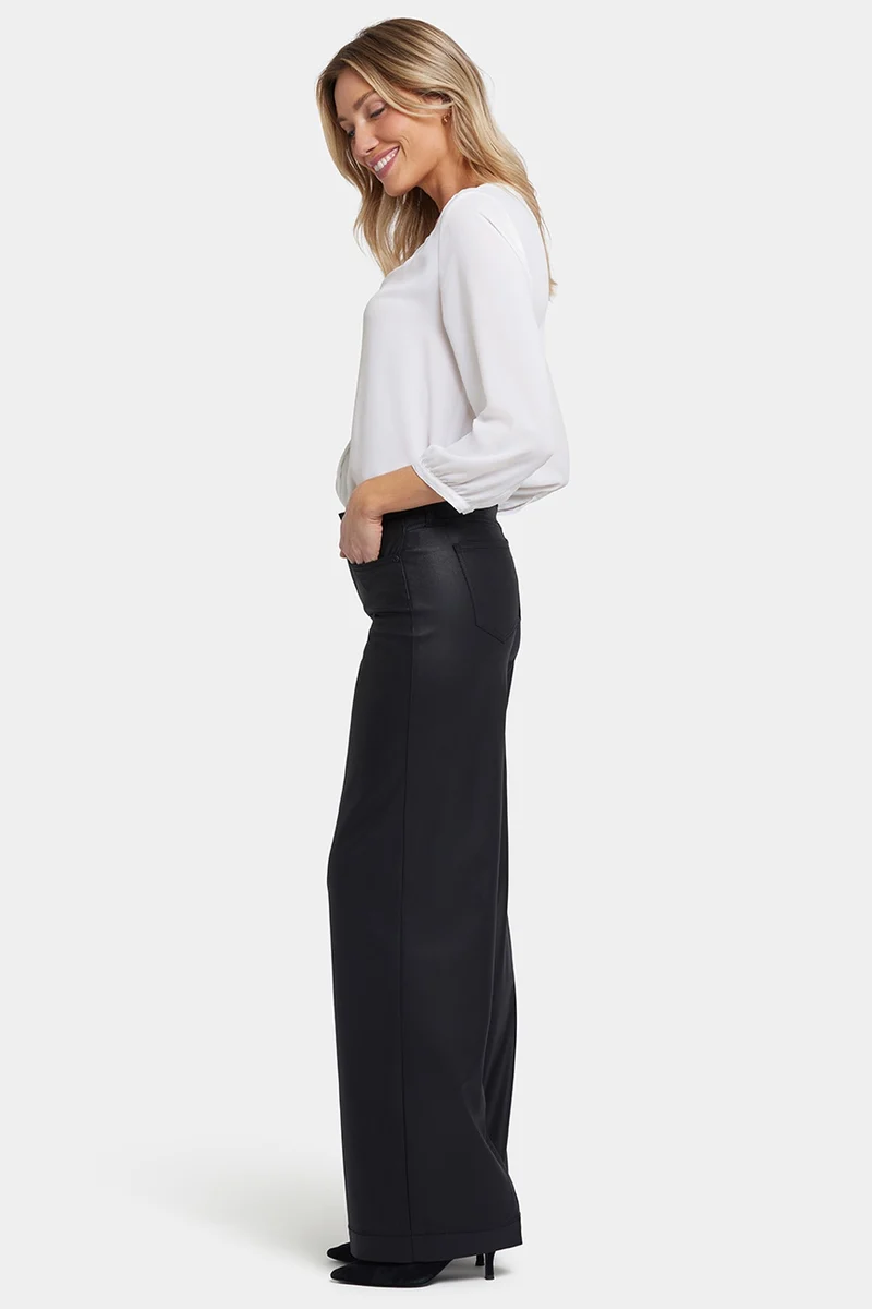 Coated Teresa Wide Leg Jeans | Black Coated