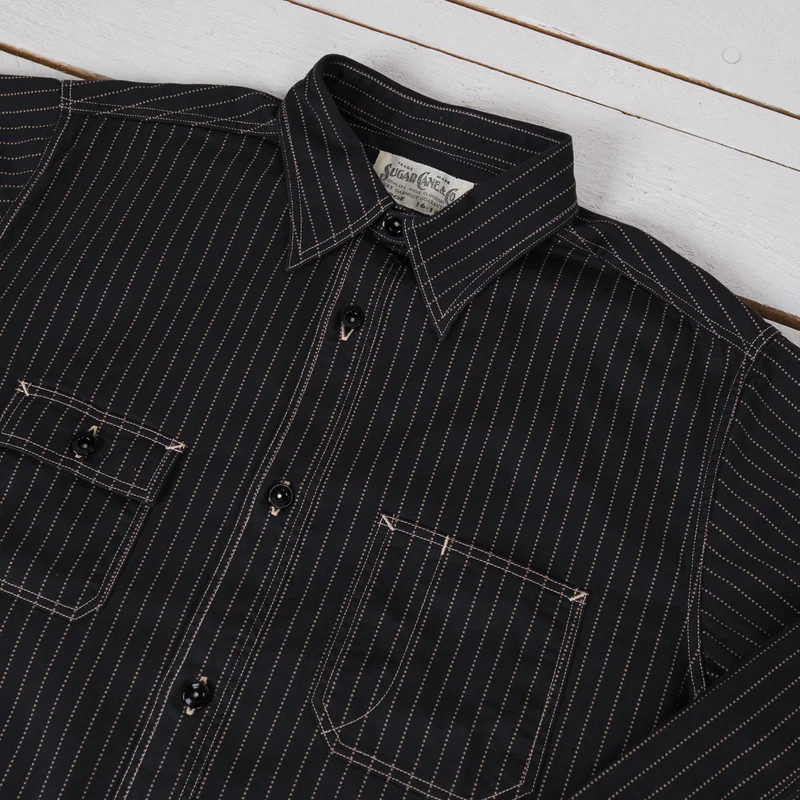 8,5 oz. Black Wabash Stripe Work Shirt One Wash