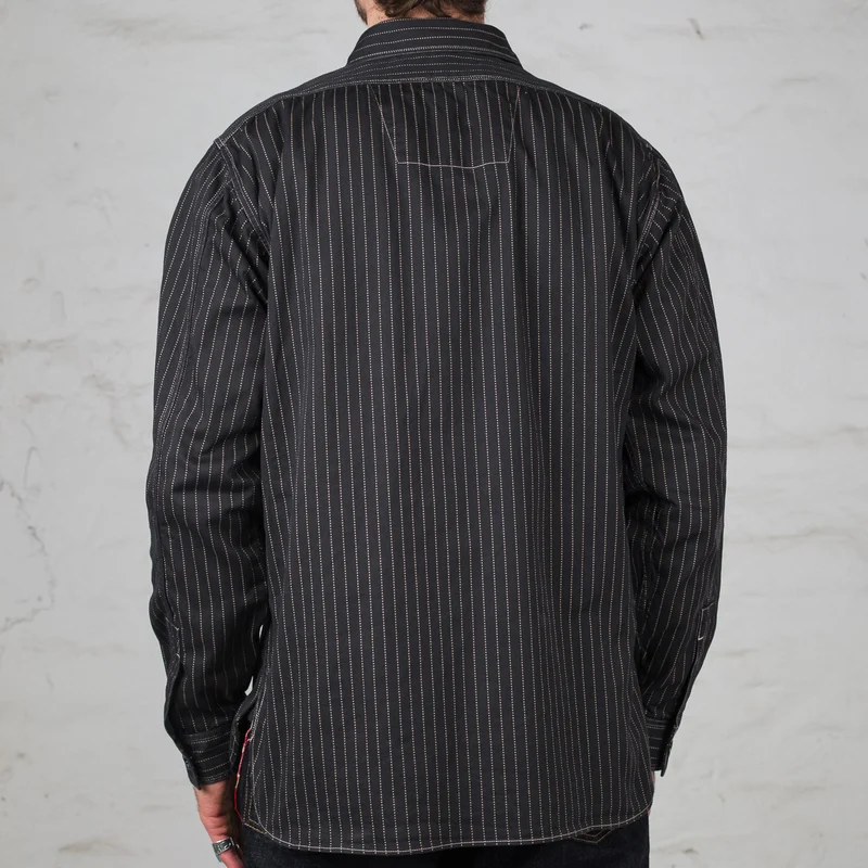 8,5 oz. Black Wabash Stripe Work Shirt One Wash