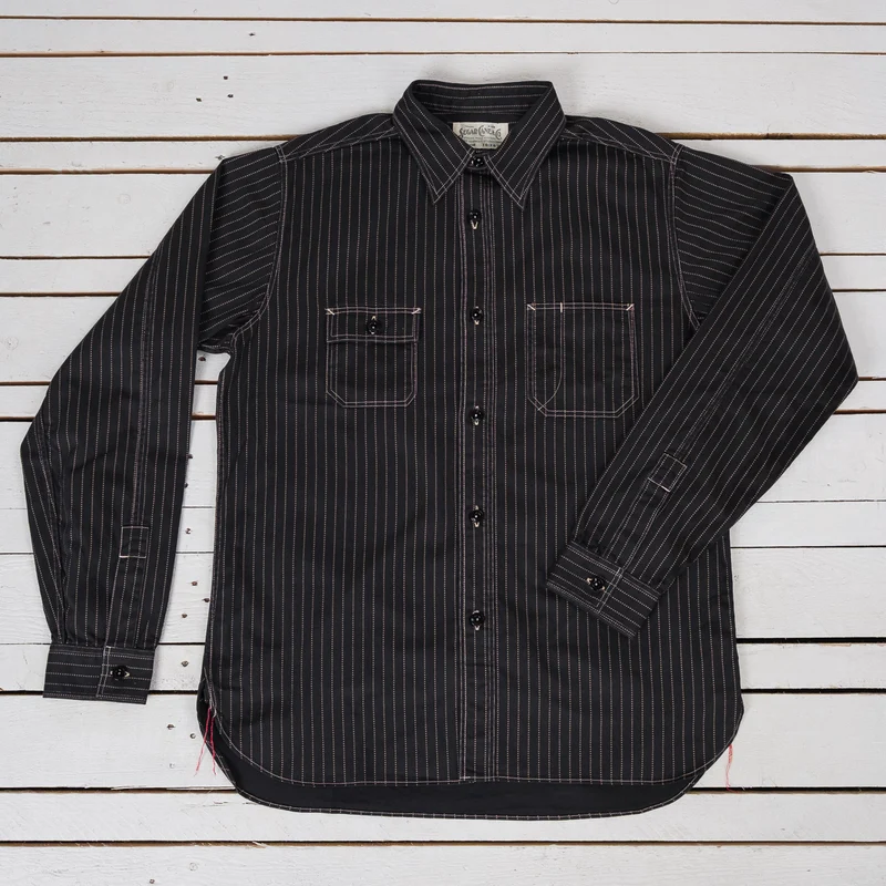 8,5 oz. Black Wabash Stripe Work Shirt One Wash