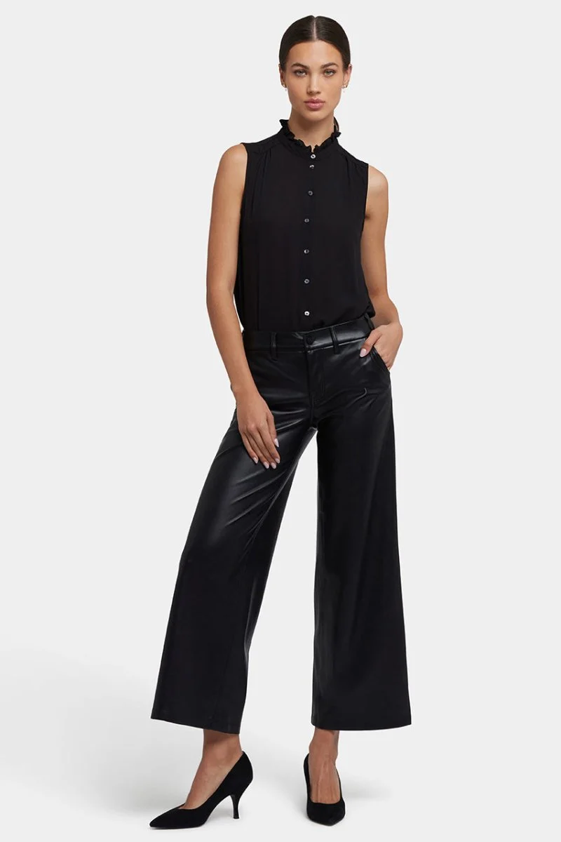 Vegan Stretch Sculpt-Her™ Leder Wide Leg Hose | Black