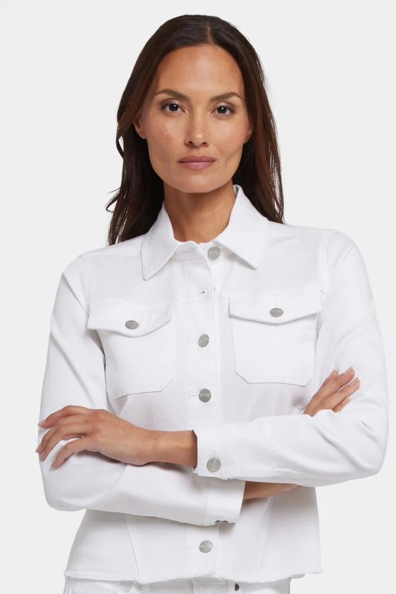 Ausgefranste Saumjacke in Stretch-Twill | Optic White