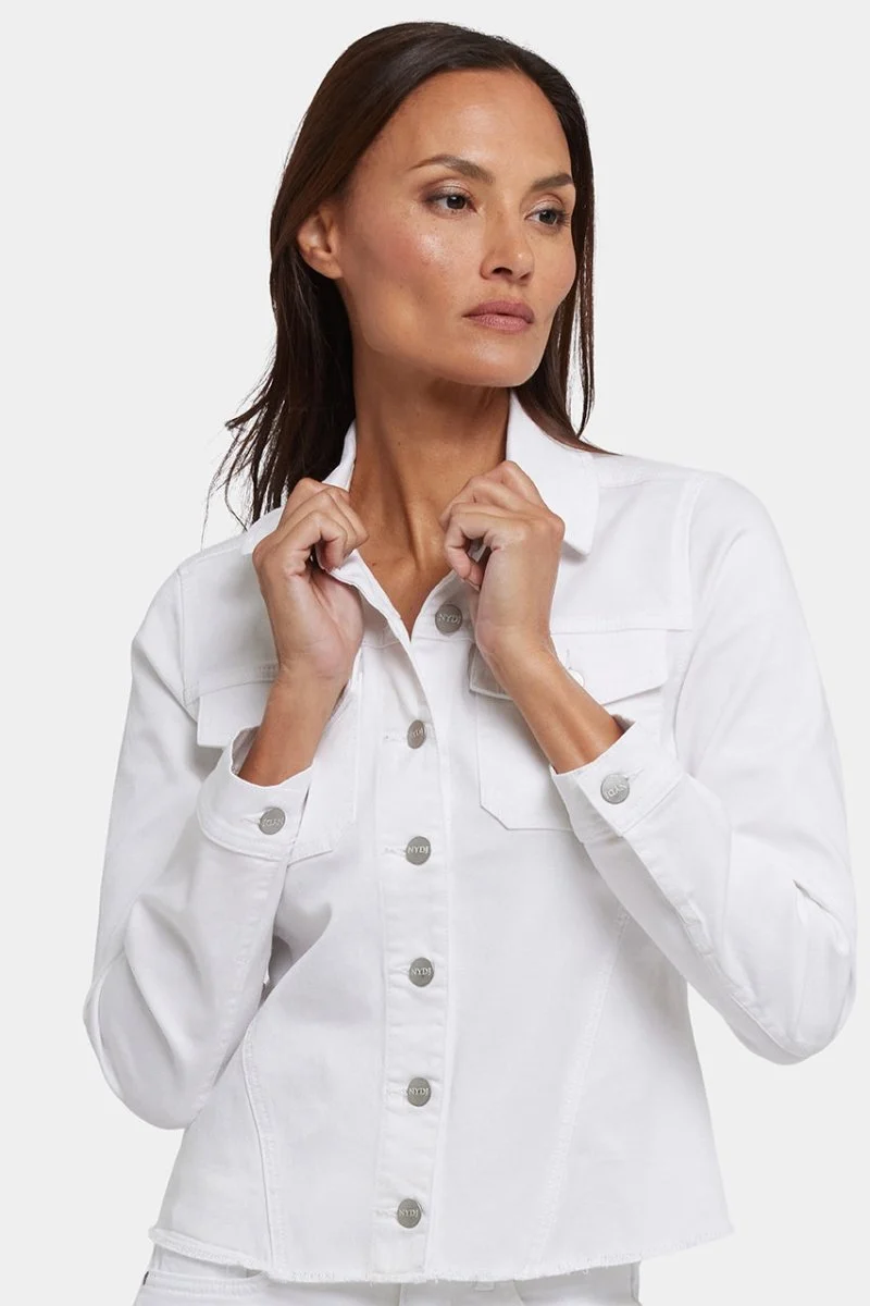 Ausgefranste Saumjacke in Stretch-Twill | Optic White