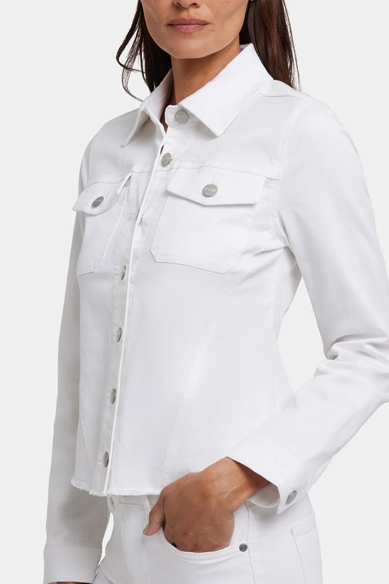 Ausgefranste Saumjacke in Stretch-Twill | Optic White