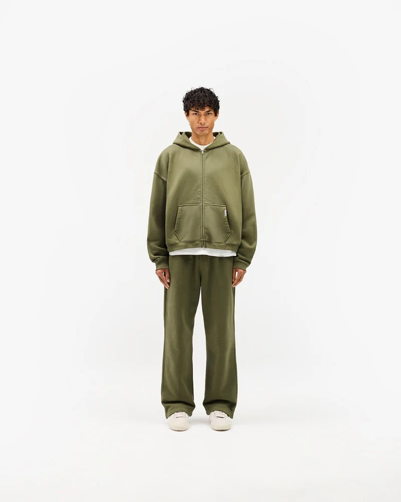Initial Boxy Zip Through Hoodie - Army Green