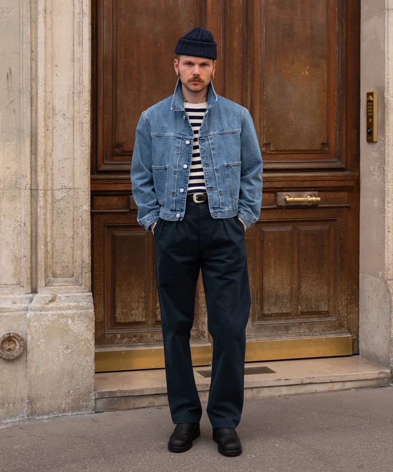 THE PLEATED SELVEDGE DENIM JACKET