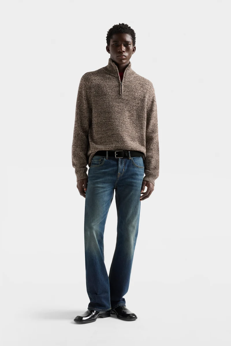 HALF ZIP SWEATER in Cotton Wool Parchment
