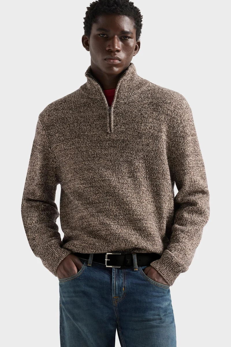 HALF ZIP SWEATER in Cotton Wool Parchment