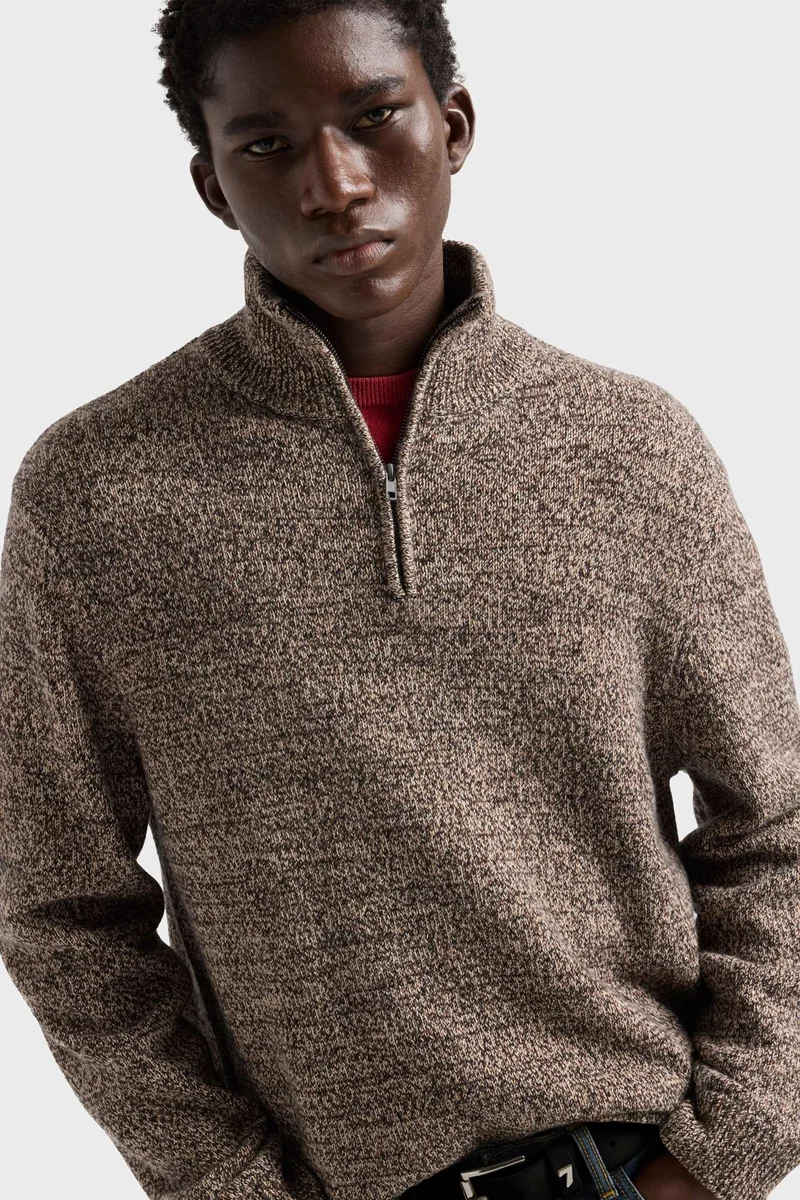 HALF ZIP SWEATER in Cotton Wool Parchment