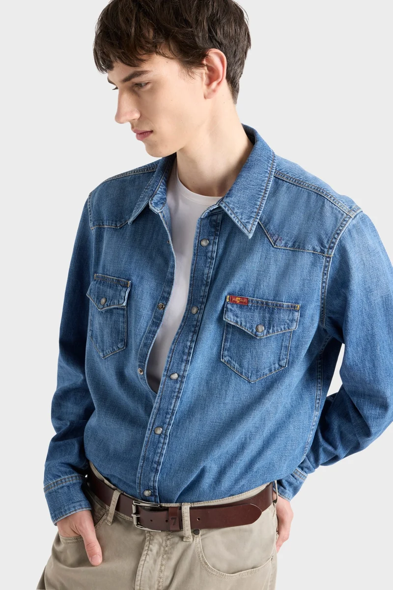 LONG SLEEVE WESTERN SHIRT in Denim Canyon