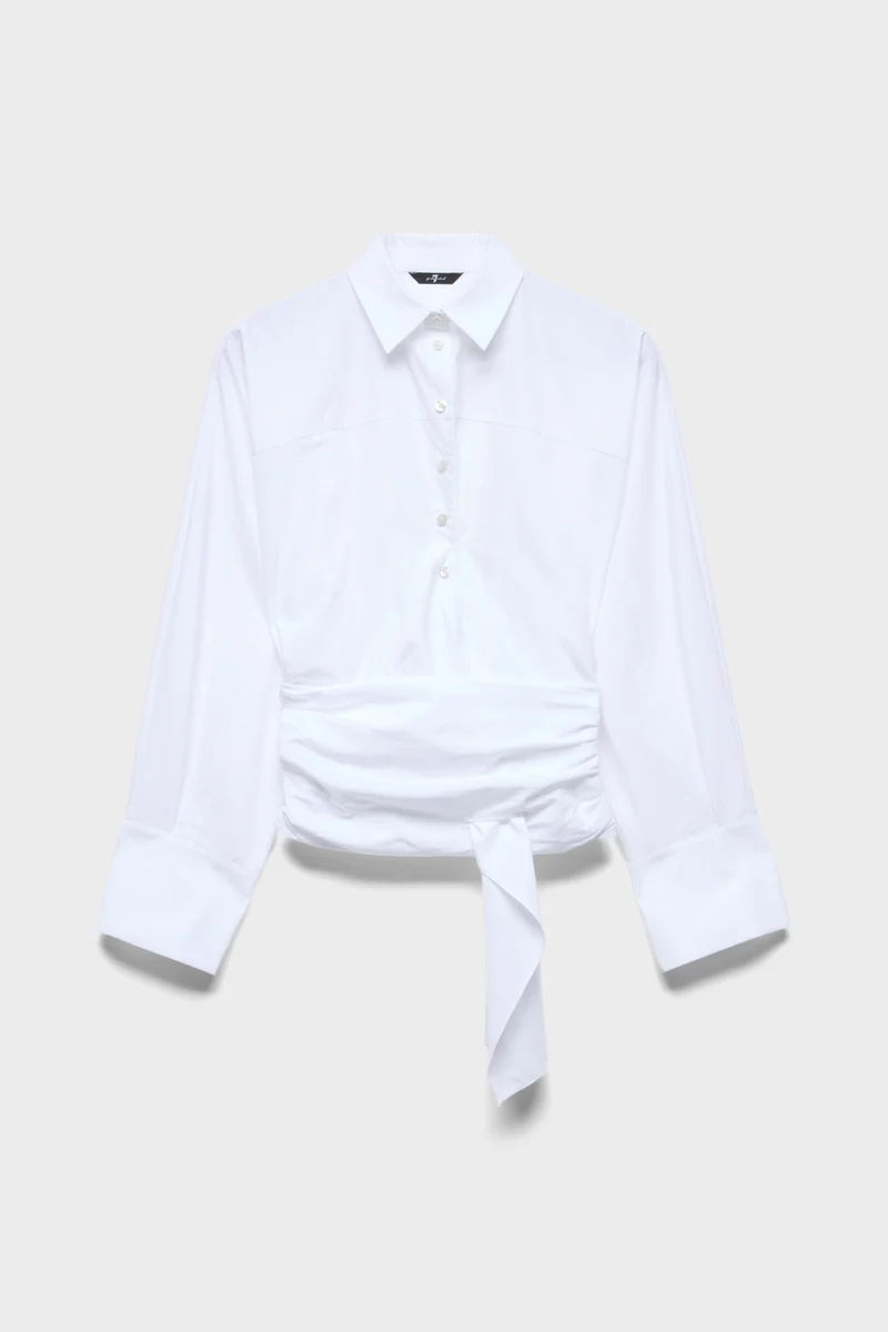 WAIST TIE SHIRT in Poplin Optical White