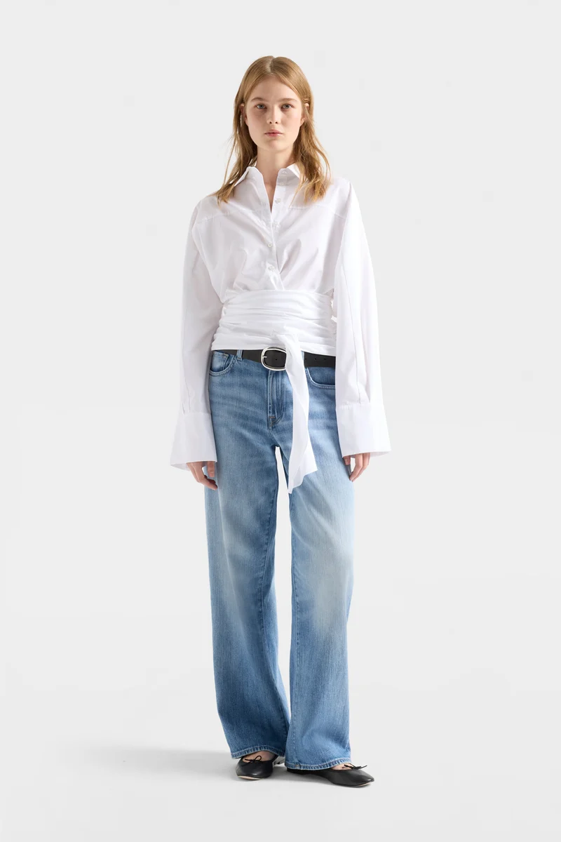 WAIST TIE SHIRT in Poplin Optical White