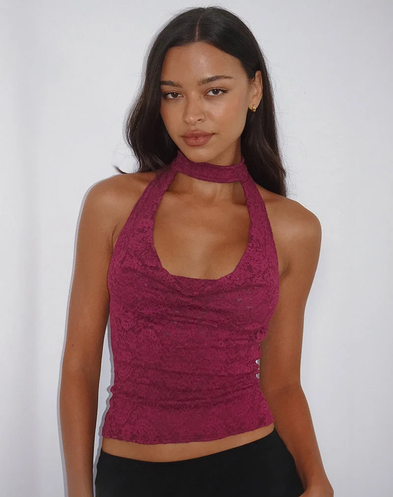 Samwell Neckholder-Top aus Paisley-Spitze Burgundy