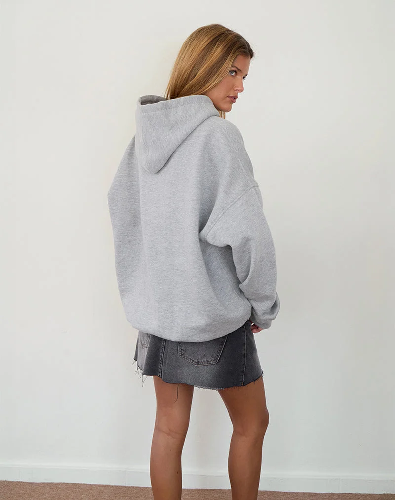 Übergroßer Kapuzenpullover in Grau meliert mit I Love 2010's Print