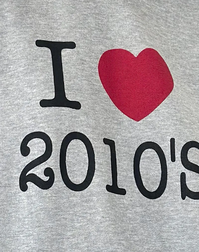 Übergroßer Kapuzenpullover in Grau meliert mit I Love 2010's Print