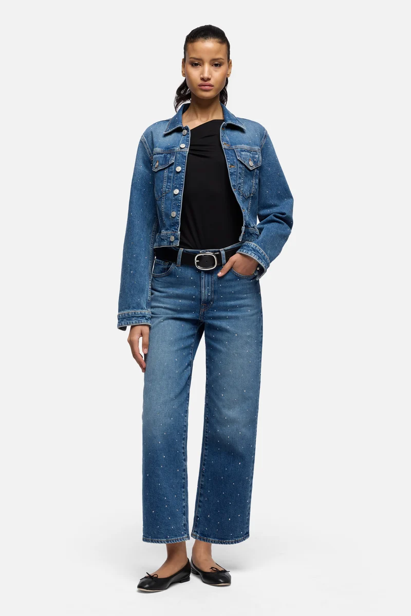 EMBELLISHED STOVEPIPE STRAIGHT ANKLE in Comfort Blue Shine