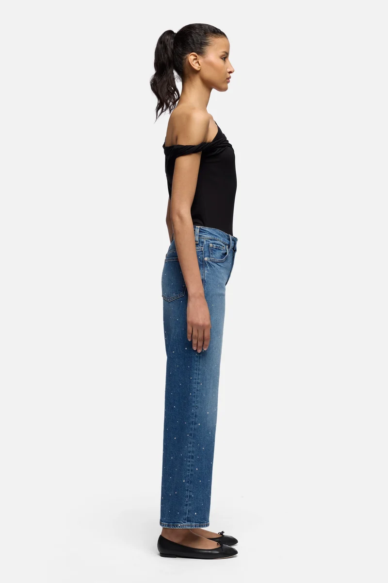 EMBELLISHED STOVEPIPE STRAIGHT ANKLE in Comfort Blue Shine