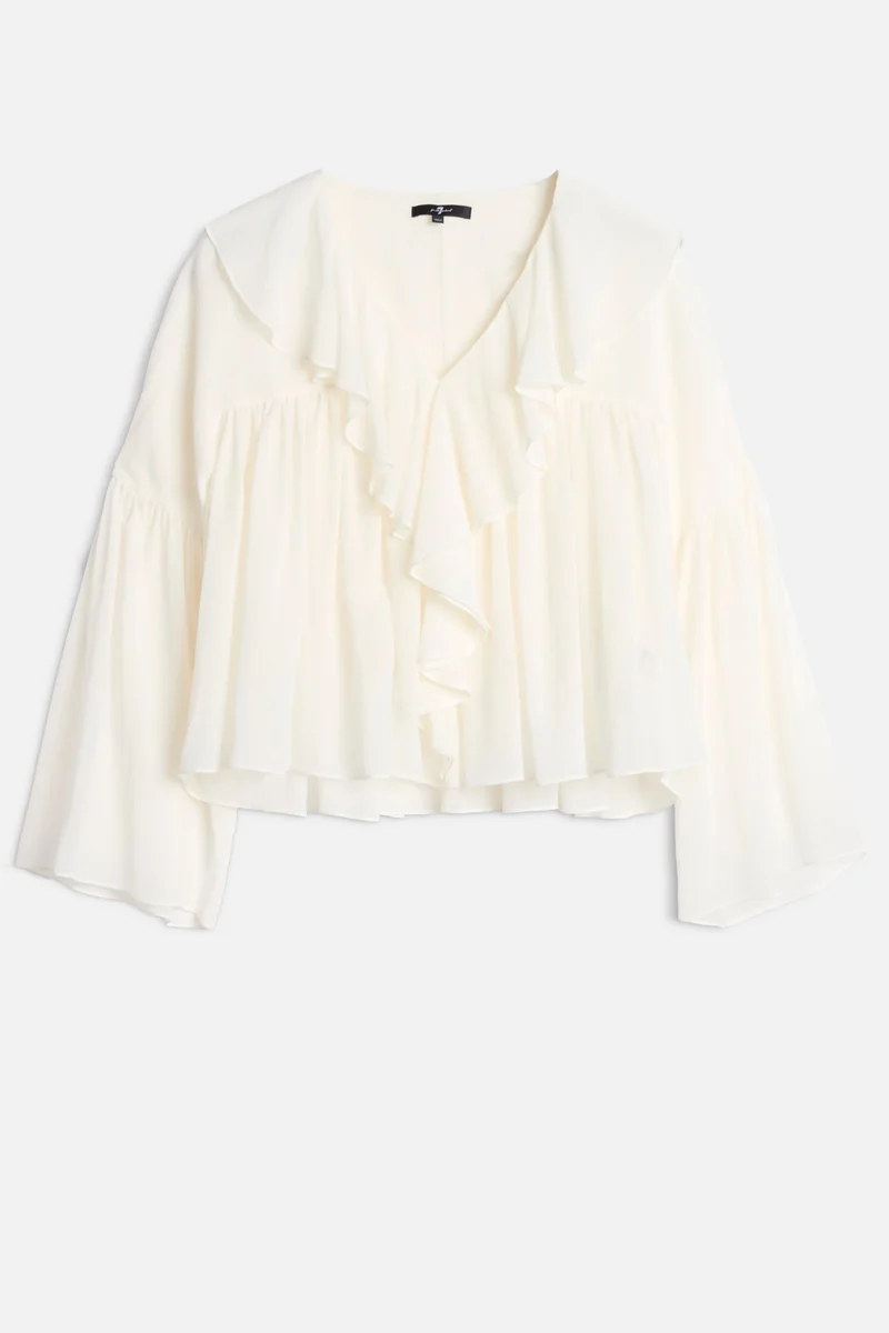 FLOWY LONG SLEEVE BLOUSE in Silk Blend Cotton Ivory