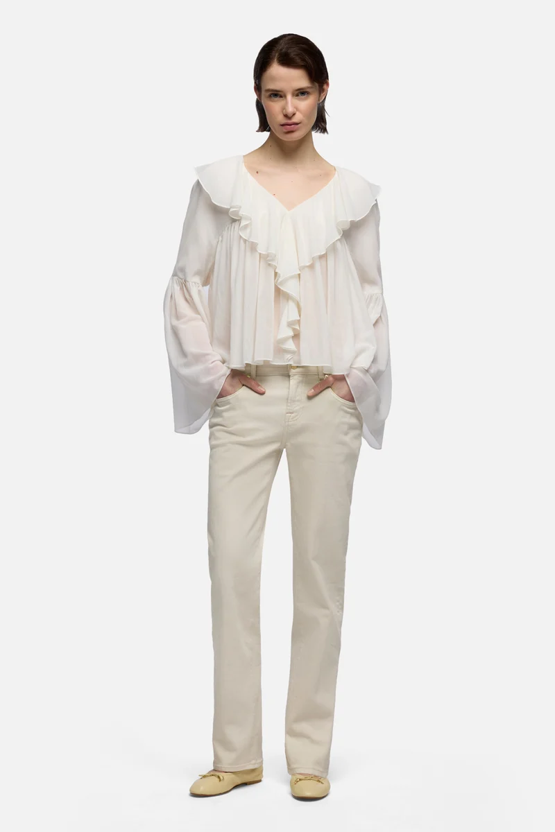 FLOWY LONG SLEEVE BLOUSE in Silk Blend Cotton Ivory