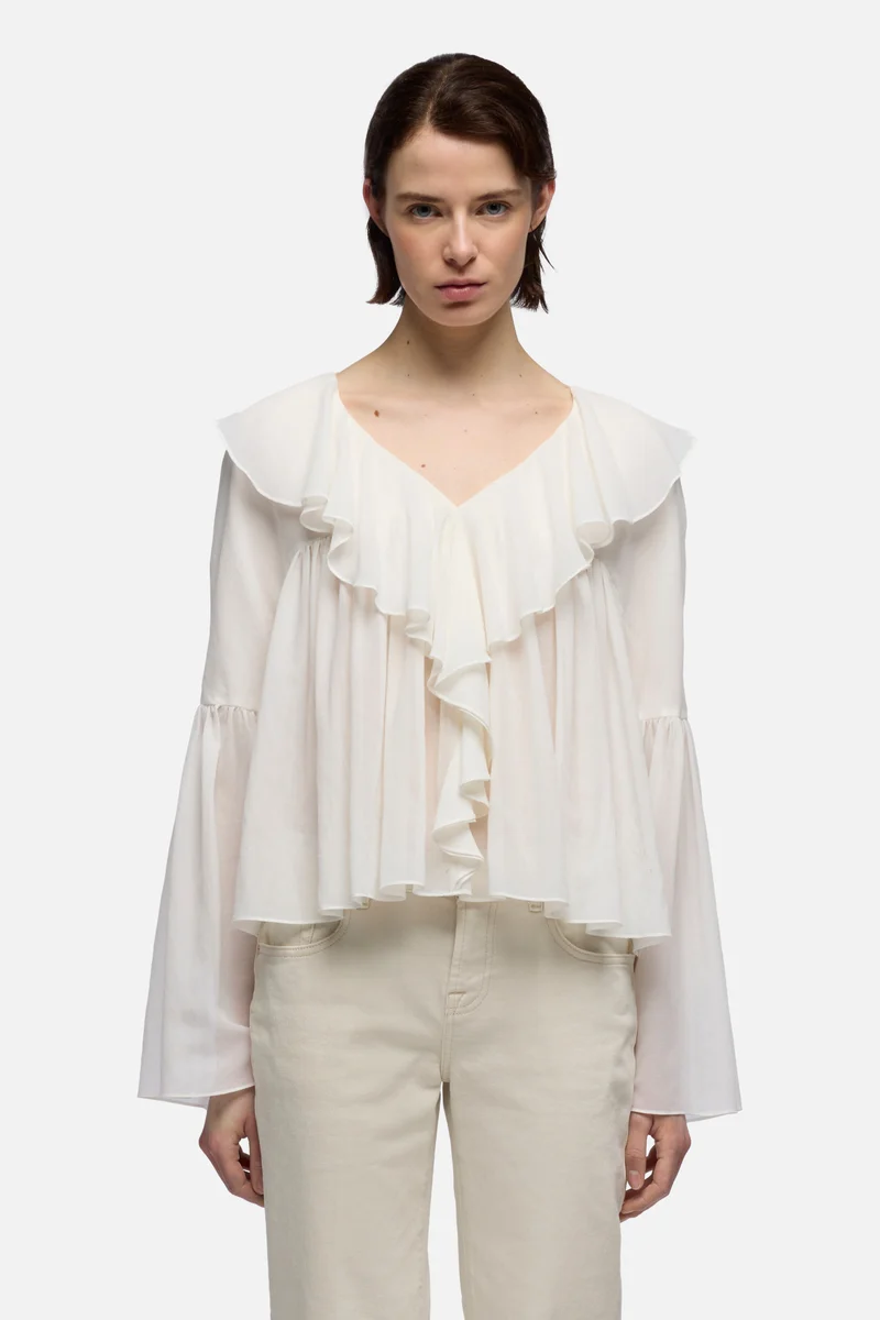FLOWY LONG SLEEVE BLOUSE in Silk Blend Cotton Ivory