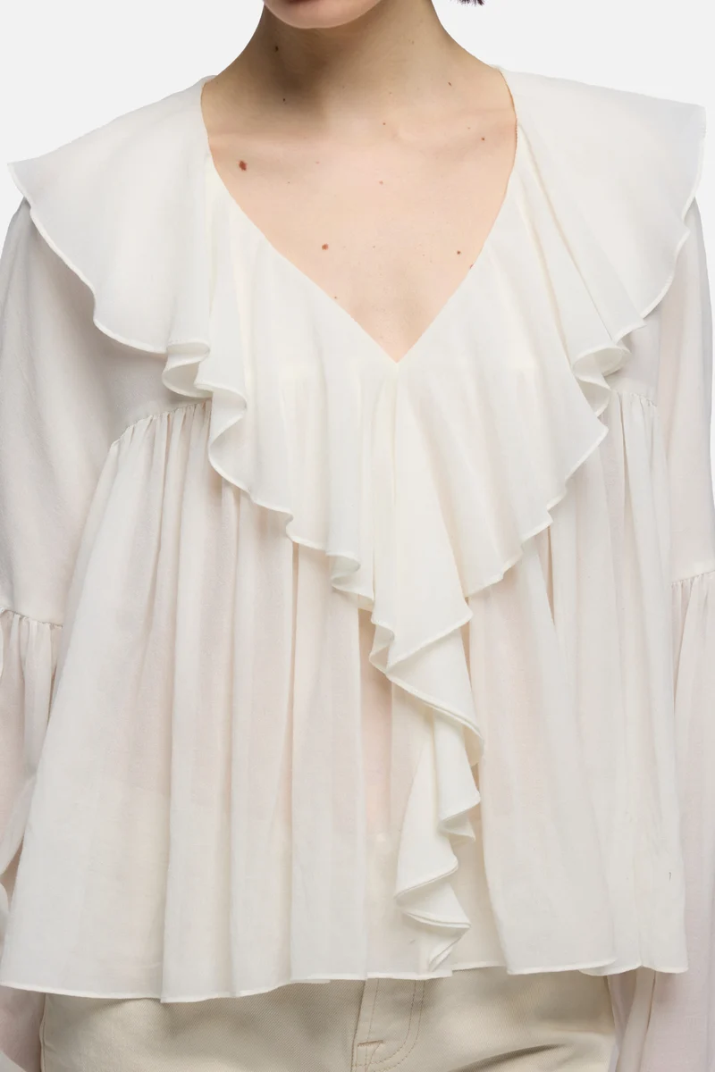 FLOWY LONG SLEEVE BLOUSE in Silk Blend Cotton Ivory