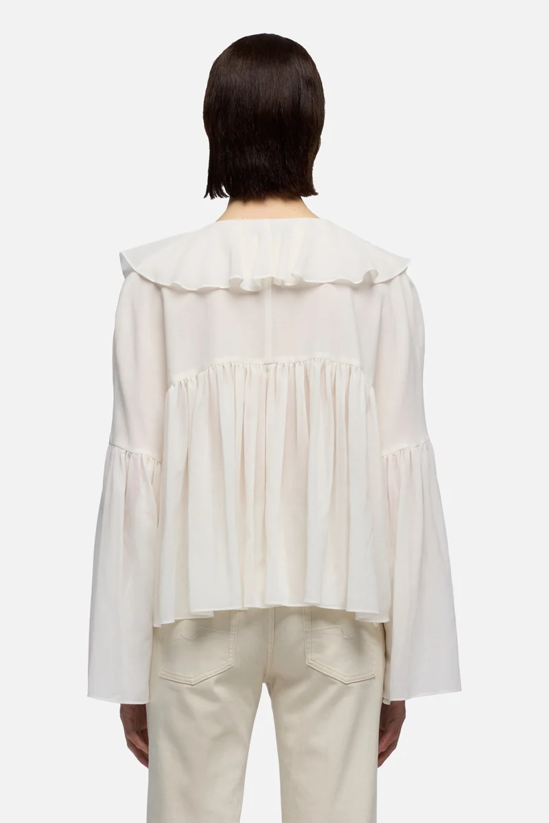 FLOWY LONG SLEEVE BLOUSE in Silk Blend Cotton Ivory
