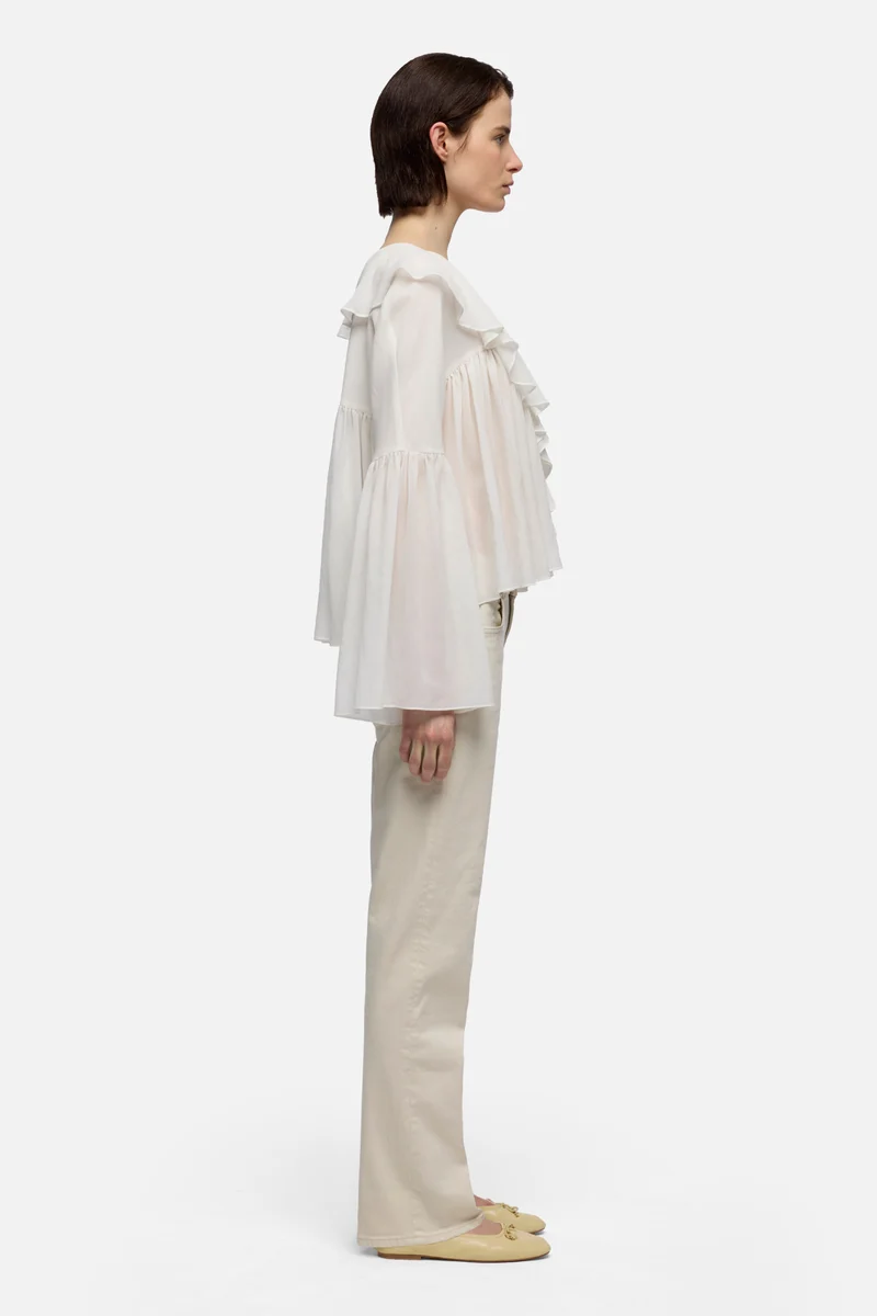 FLOWY LONG SLEEVE BLOUSE in Silk Blend Cotton Ivory