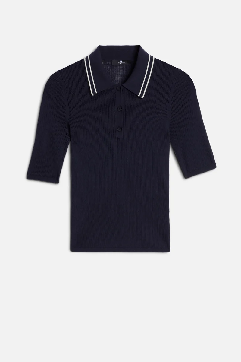 PIPED COLLAR POLO in Navy