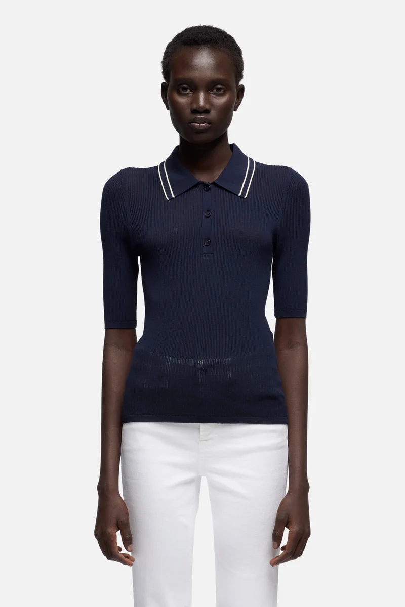 PIPED COLLAR POLO in Navy