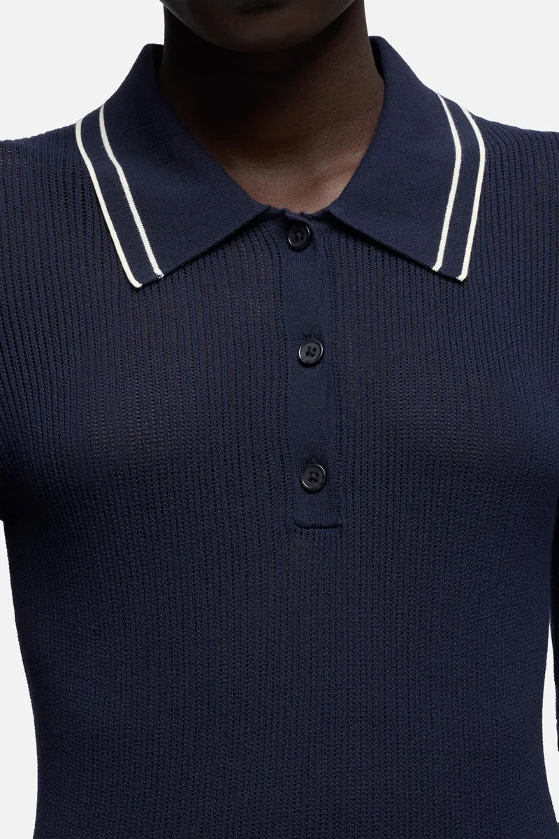 PIPED COLLAR POLO in Navy