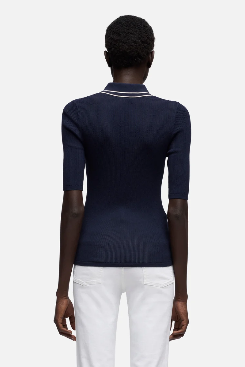 PIPED COLLAR POLO in Navy