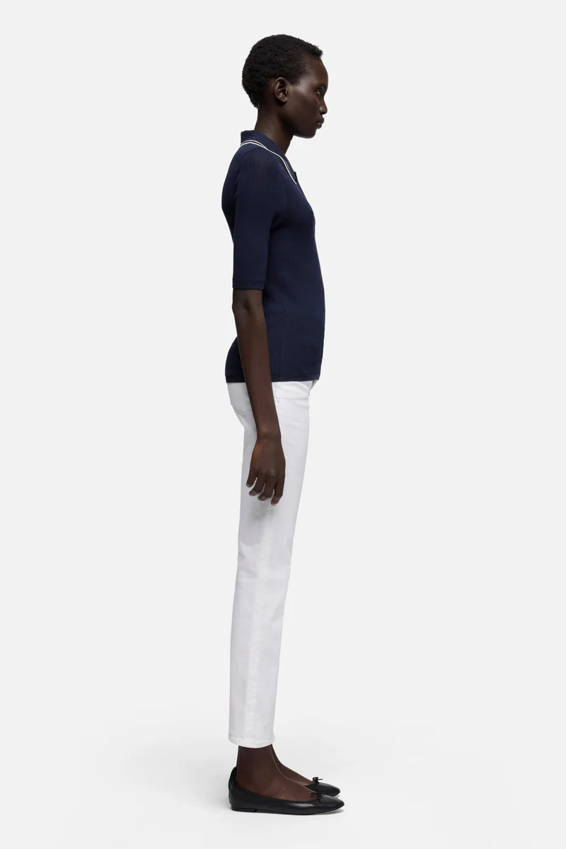 PIPED COLLAR POLO in Navy