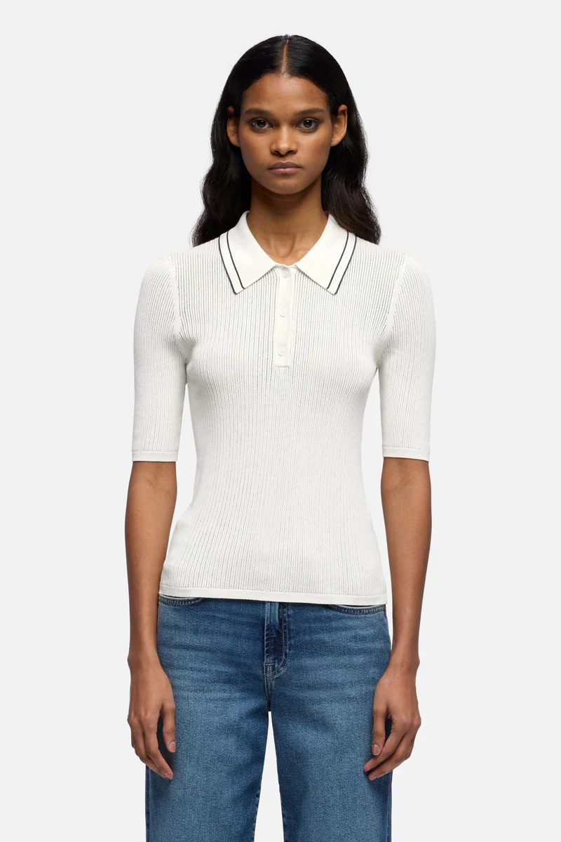 PIPED COLLAR POLO in White