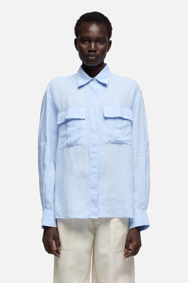 UTILITY LONG SLEEVE SHIRT in Linen Light Blue