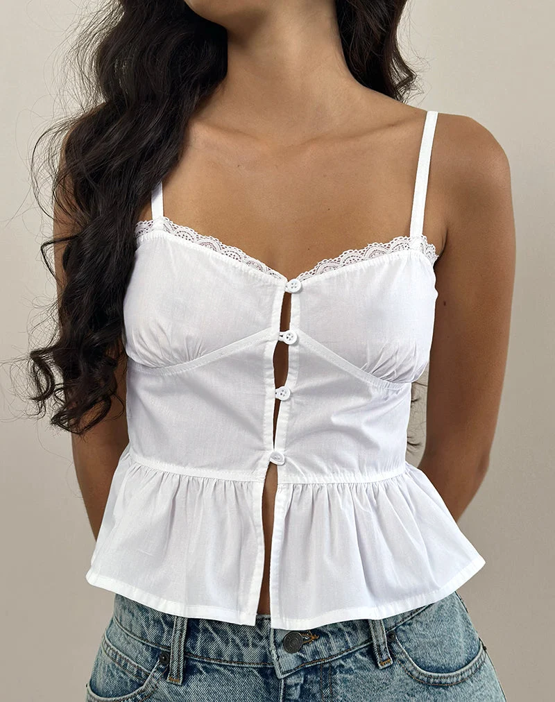 Kugy Tie Front Cami Top aus Popeline Weiß
