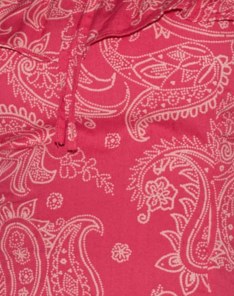 Yokai Bardot Top in Retro Paisley Rosa