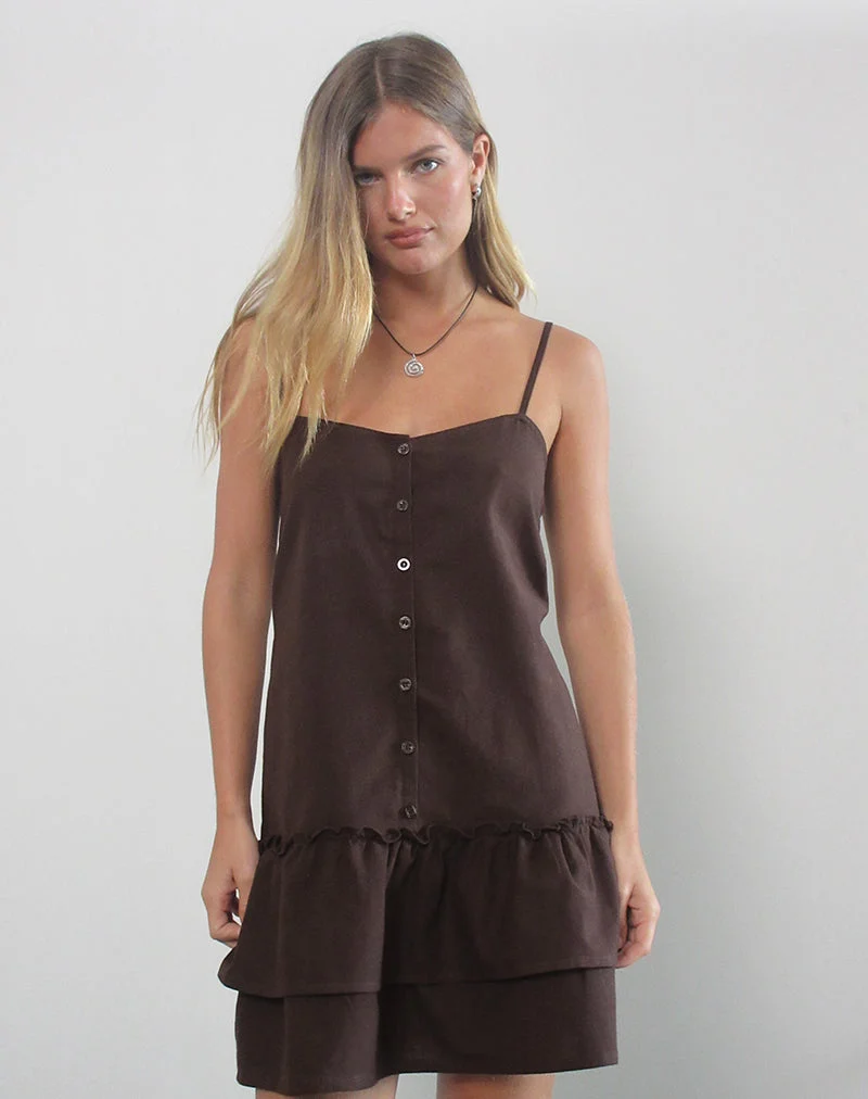 Mailina Minikleid aus Leinen mit Knopfleiste in Schokoladenbraun